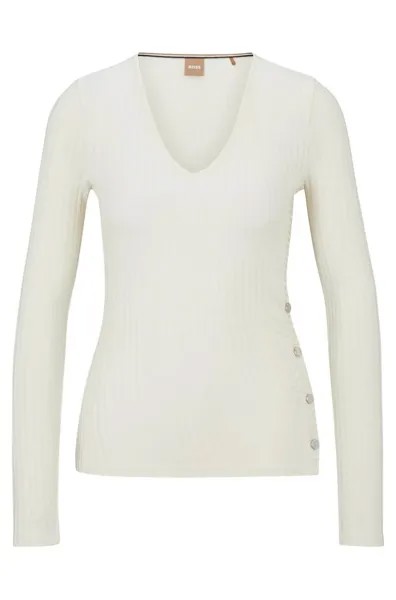 Лонгслив Boss Stretch Fabric With Side Buttons, белый