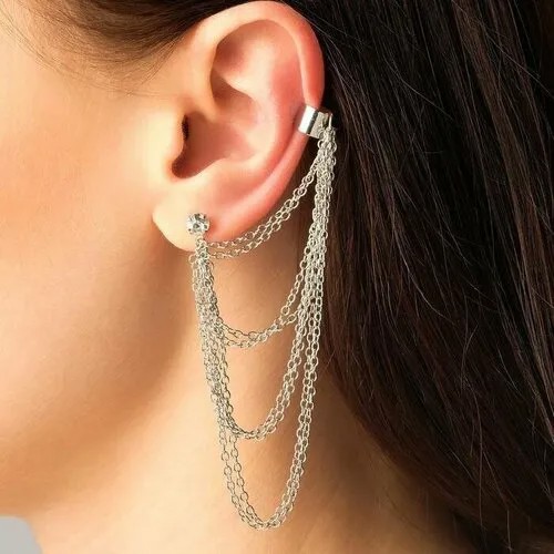 Серьги каффы , серебряный