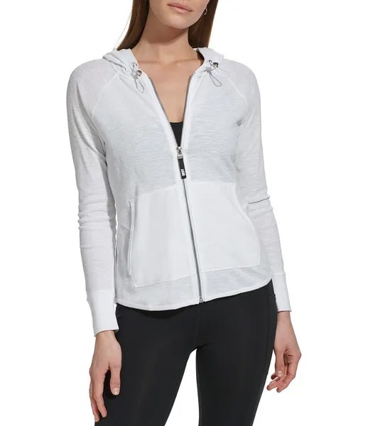DKNY Sport с длинным рукавом и молнией, мини-худи с вафельными карманами и карманами, белый