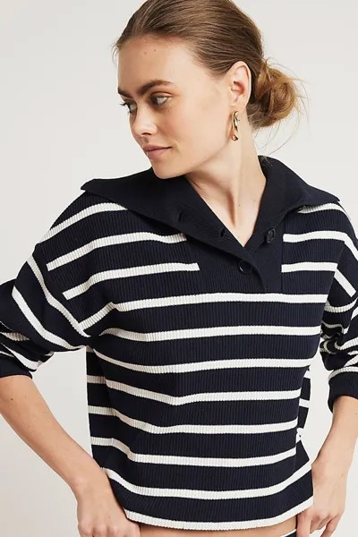 Короткая толстовка-поло в полоску River Island, синий