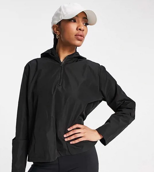 Черная укороченная куртка для бега на сквозной молнии с капюшоном Threadbare Tall Fitness-Черный