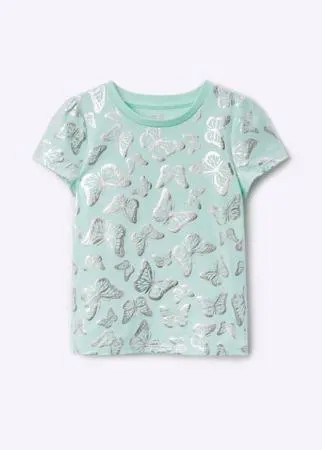 Мятная футболка с серебристыми бабочками для девочки Gloria Jeans