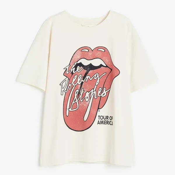 Футболка H&M Printed The Rolling Stones, кремовый