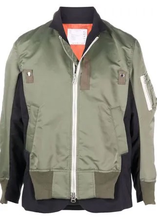 Sacai двухцветный бомбер со вставками