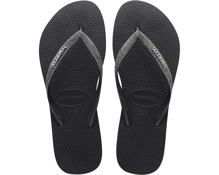 Сандалии Havaianas Slim Glitter Flip Flop Sandal, цвет Black/Dark Metallic Grey