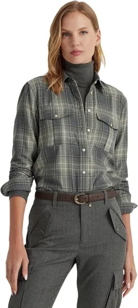 Клетчатая рубашка из твила LAUREN Ralph Lauren, цвет Grey/Cream Multi
