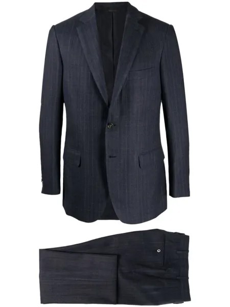Brioni полосатый костюм с однобортным пиджаком, синий