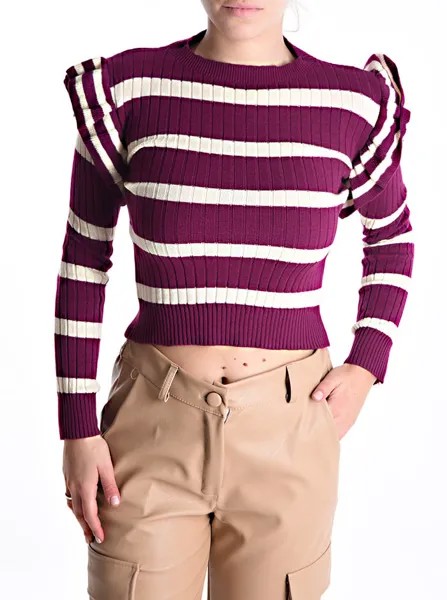 Мини-свитер в полоску в рубчик, сливовый