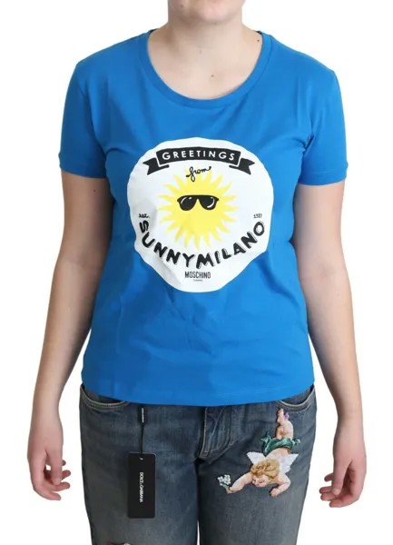 Футболка MOSCHINO Синяя хлопковая футболка с принтом Sunny Milano Топы IT42/US8/M Рекомендуемая розничная цена 260 долларов США