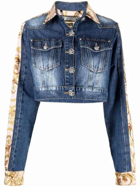 Укороченная джинсовая куртка с принтом Philipp Plein, синий