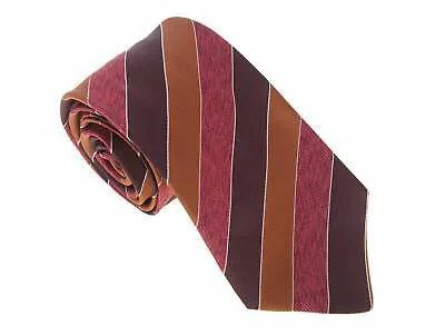 Kiton Napoli Мужской шелковый галстук ручной работы в красно-коричневую и оранжевую полоску в семь сложений
