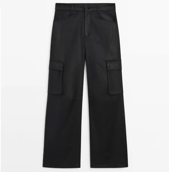 Брюки Massimo Dutti Waxed Cargo, черный