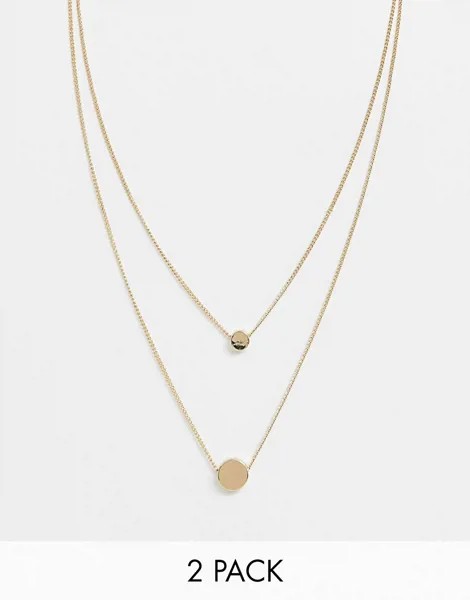 2 золотистых ожерелья с дисками ASOS DESIGN-Золотистый