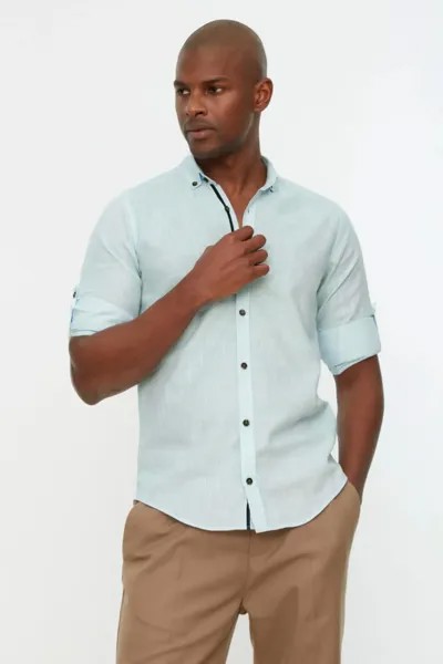 Рубашка мужская Trendyol с длинным рукавом и воротником на пуговицах с эполетом, мятный