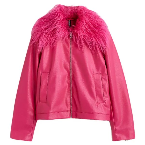 Куртка H&M With A Fluffy Collar, розовый