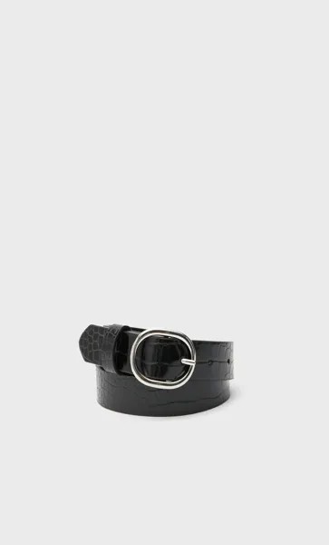 Stradivarius Ремень С Эффектом Крокодиловой Кожи Черный 90