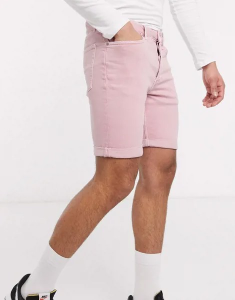 Розовые джинсовые шорты скинни Topman-Розовый