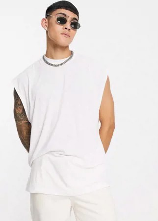 Oversized-майка белого цвета из ткани под лен ASOS DESIGN-Белый