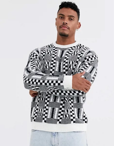 Oversize-джемпер в клетку ASOS DESIGN-Темно-синий