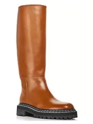 PROENZA SCHOULER Женские коричневые кожаные ботинки с круглым носком и блочным каблуком с декоративной строчкой 37