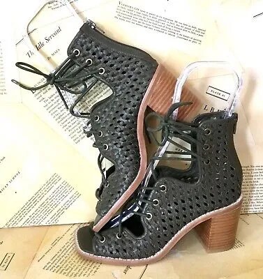 Сандалии Free People Jeffrey Campbell Lahaina, зеленые плетеные кожаные ботинки на каблуке 7, НОВИНКА