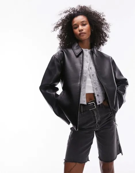 Черная куртка из искусственной кожи Topshop