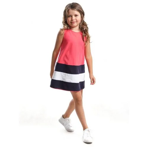 Платье Mini Maxi, хлопок, трикотаж, однотонное, размер 104, коралловый