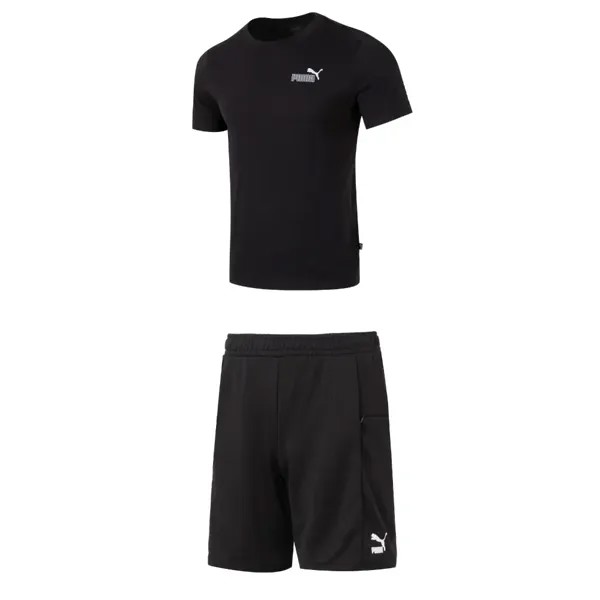 Повседневный спортивный мужской комплект черный топ и черные шорты Puma, черный