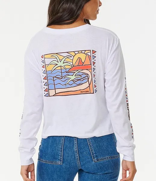 Укороченная футболка с длинными рукавами и рисунком Rip Curl Athena, белый