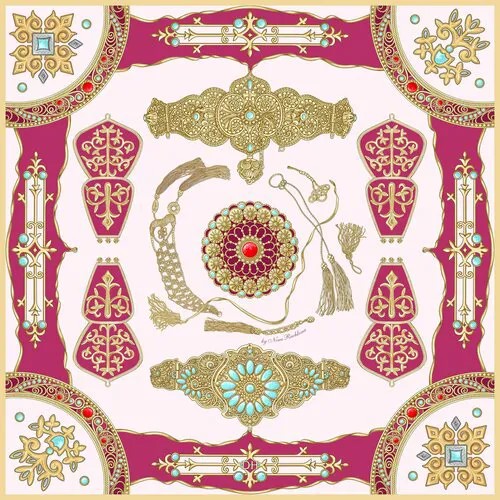Платок Русские в моде by Nina Ruchkina,90х90 см, розовый