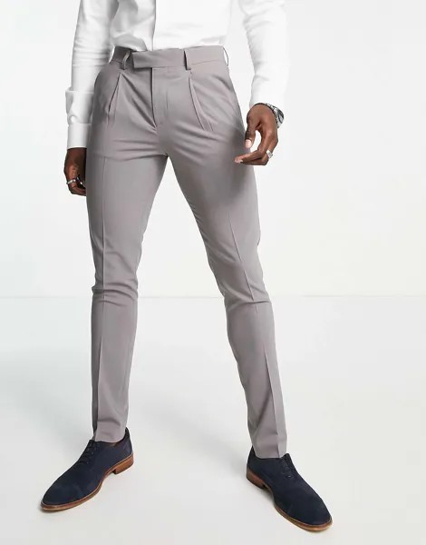 Костюмные брюки-скинни Noak 'Tower Hill' серого цвета из камвольной смеси шерсти и стрейча