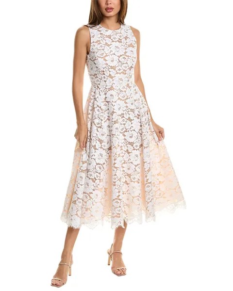 Michael Kors Collection Кружевное платье-трапеция на шелковой подкладке для танцев с цветочным принтом, белый