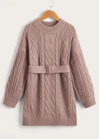 Для девочек Платье-свитер вязаный с поясом