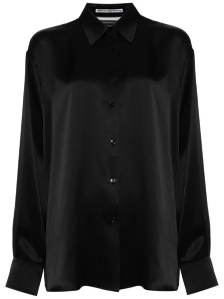 Alexander Wang шелковая рубашка со вставкой из тюля, черный