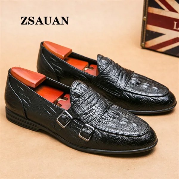 Мужские полуофициальные туфли Monk Strap ZSAUAN, мужские лоферы в британском стиле, Мужская классическая обувь, искусственная мужская обувь на пло...