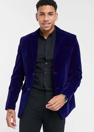Бархатный приталенный пиджак French Connection-Темно-синий