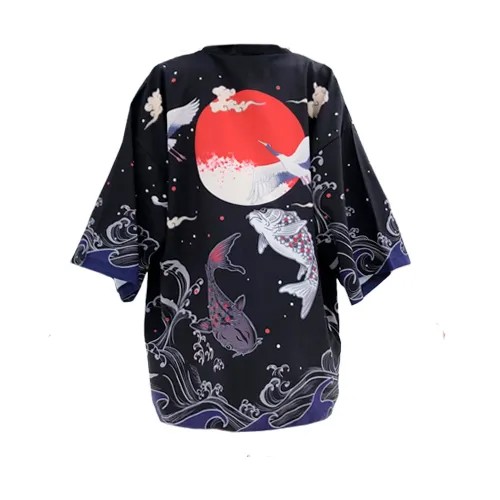 Карнавальные костюмы кардиган шелковый оверсайз кимоно накидка хаори аист и луна аниме японский стиль Размер XL (175-190)