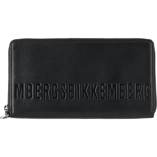 Портмоне BIKKEMBERGS, натуральная кожа, фактура тиснение, на молнии, отделения для карт и монет, черный