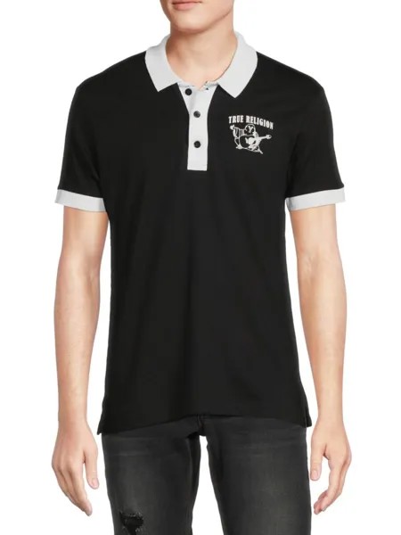 Поло с контрастным логотипом Buddah True Religion, цвет Black White