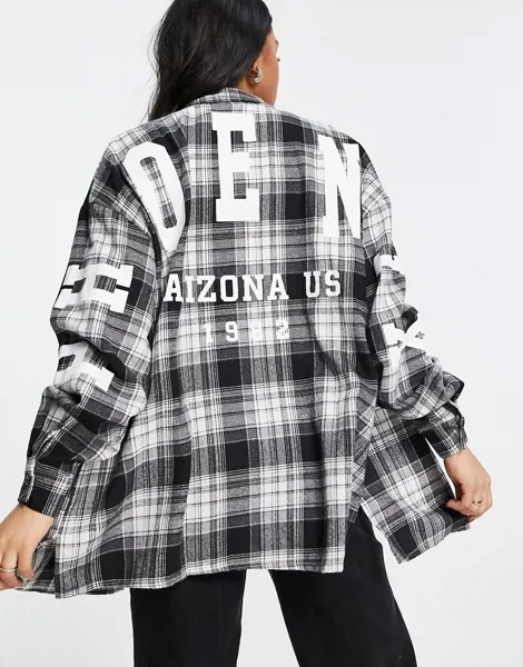Рубашка в стиле oversized в монохромную клетку с принтом I Saw It First-Разноцветный