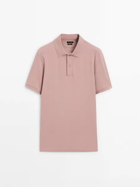 Рубашка-Поло из микротекстурированного хлопка пике Massimo Dutti, розовый
