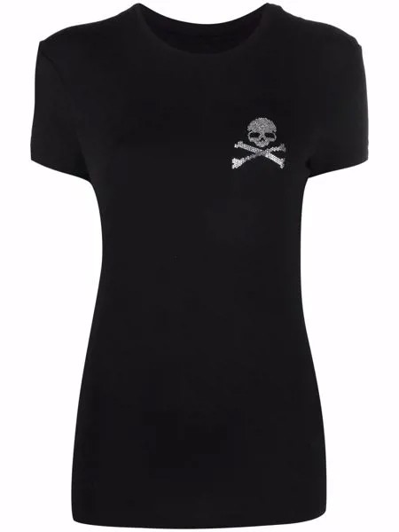 Philipp Plein футболка с декором Skull из стразов