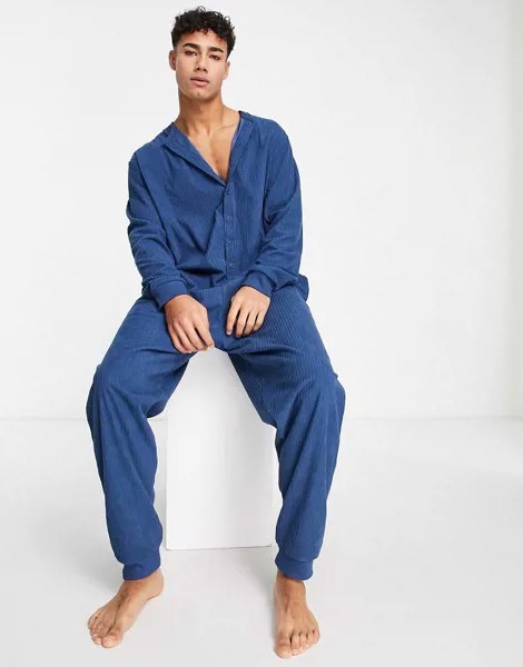 Кигуруми в рубчик с воротником с застежкой на пуговицах и карманом ASOS DESIGN-Коричневый цвет