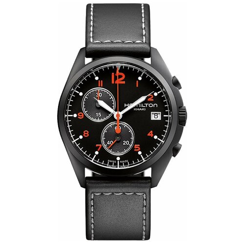 Наручные часы Hamilton мужские Khaki Aviation H76582733 кварцевые, хронограф, секундомер, водонепроницаемые, подсветка стрелок, черный, серебряный
