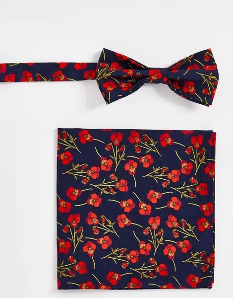 Галстук-бабочка и платок для нагрудного кармана с красным цветочным принтом Gianni Feraud Liberty-Разноцветный
