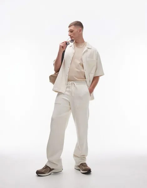 Бежево-бежевые широкие фактурные брюки Topman