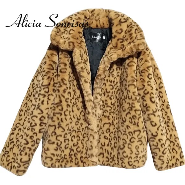 Женское зимнее пальто из искусственного меха 2021, повседневная Толстая леопардовая пушистая куртка из искусственного кроличьего меха, теплый кардиган с длинным рукавом, Женская куртка