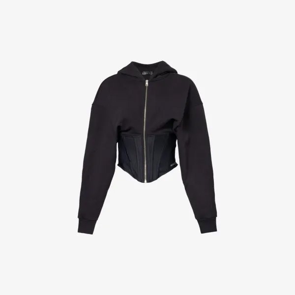 Худи из смесового хлопка с корсетной вставкой и бляшкой-логотипом Mugler, черный