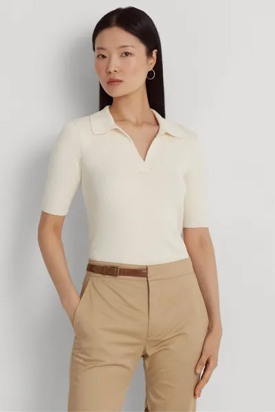 Рубашка-поло кремового цвета из смесовой хлопчатобумажной ткани Lauren Ralph Lauren, бежевый