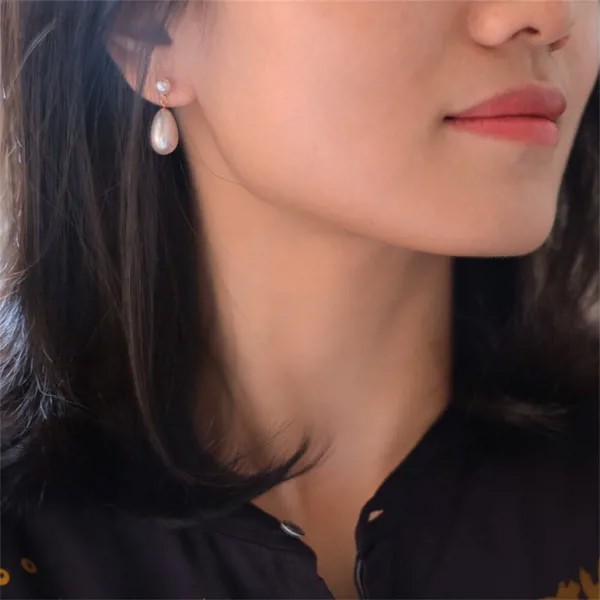 Серьги-подвески с жемчугом, 18 К, однотонные, желтые, золотые (AU750), женские, высококачественные, натуральные, яркие, белые, прозрачные, модные, ...
